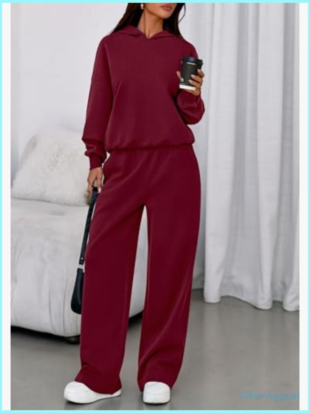 Women's 2 Piece Sweatsuit Set Hoodie and Wide Leg Pants with Pockets - Picture 5 of 7